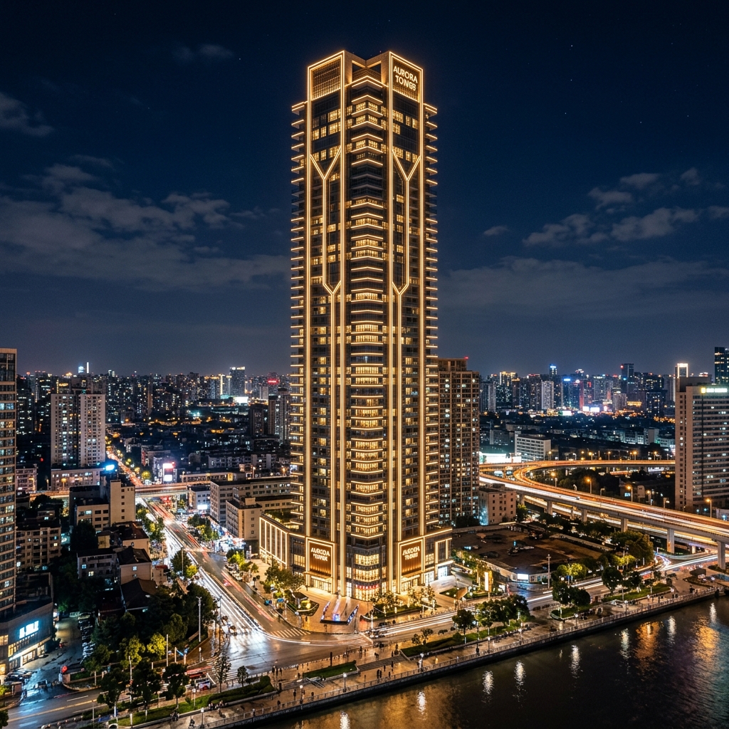 Scene 03 - Illuminated Landmark Skyscraper at Night